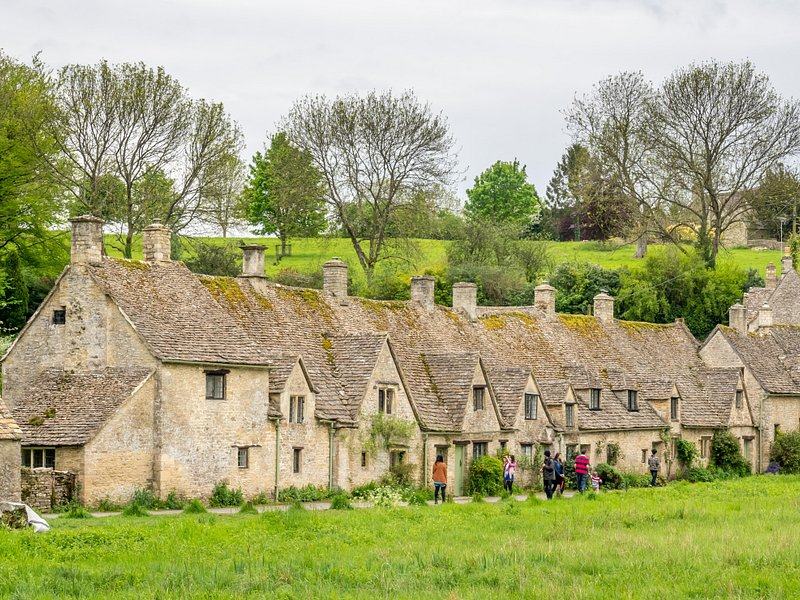 The honey-stone weavers' cottages of Arlington Row in the Cotswolds