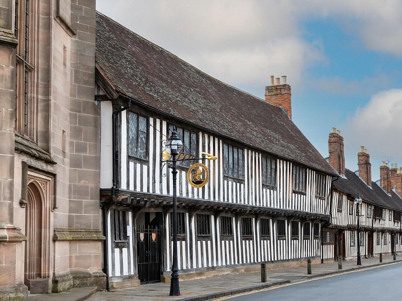 The long timber-framed Guildhall range on Church Street, Stratford-upon-Avon