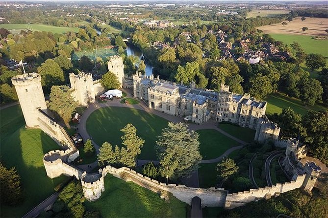 Warwick Castle and its walled grounds from the air